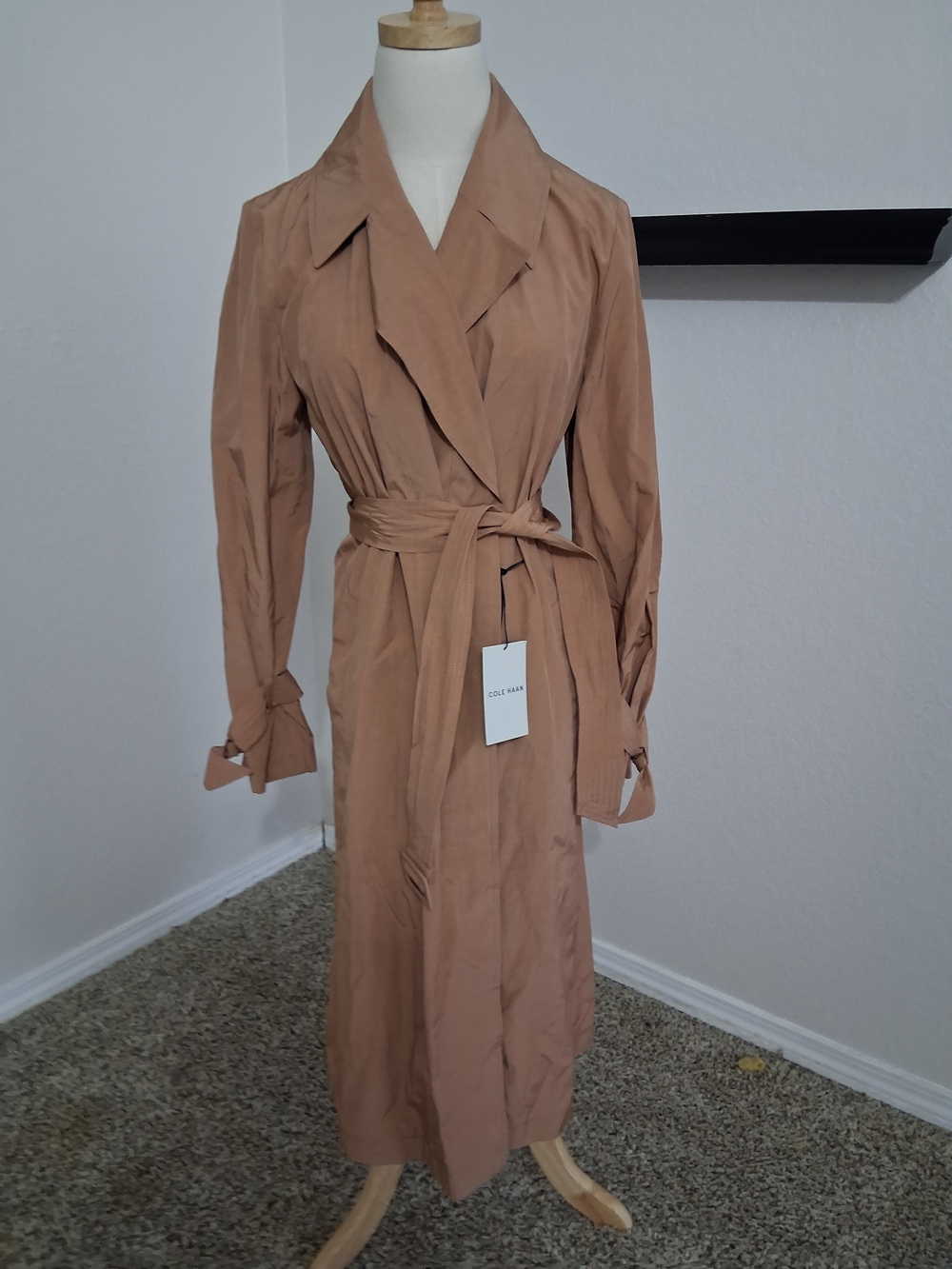 Cole Haan Dusty Camel Tie-Waist Trench Coat S
